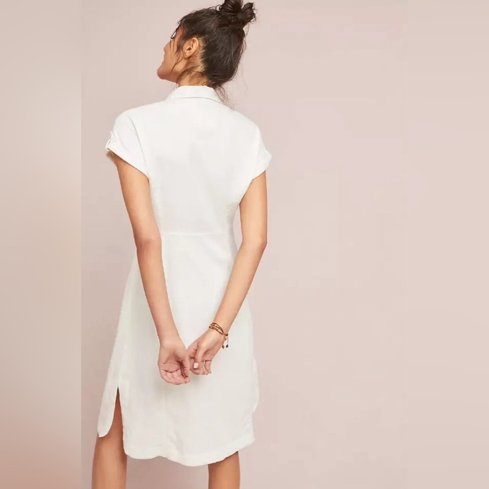 Anthropologie Maeve Elspeth Linen Blend Button Front Shirtdress White Size 4 - Picture 2 of 11